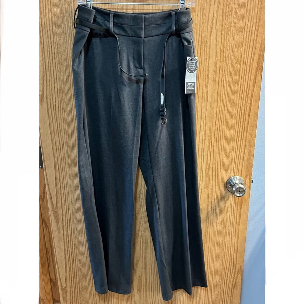 NWT Apt 9 Dark Gray Mid Rise Trousers Dress Pants w/ Belt Women's Size 10